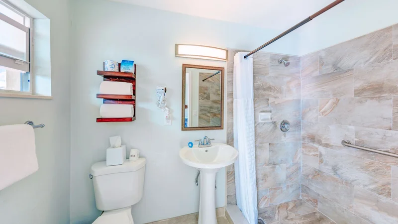 Clean modern bathroom with walk-in shower