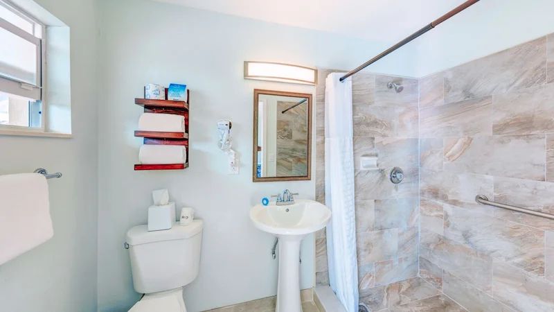 Clean modern bathroom with walk-in shower