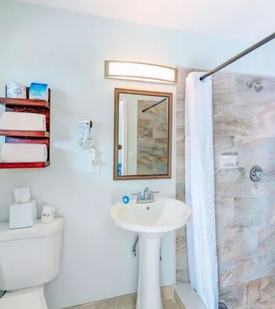 Clean modern bathroom with walk-in shower